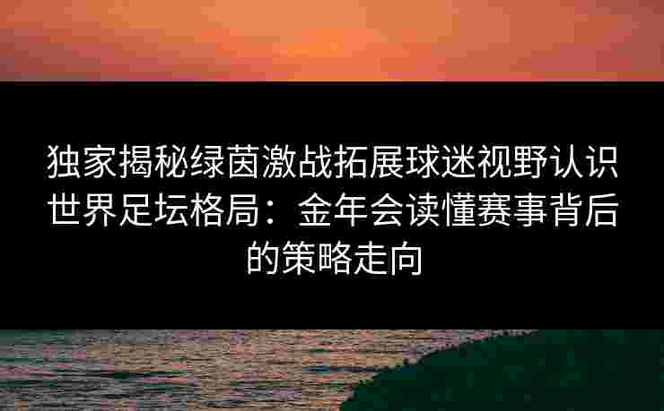 独家揭秘绿茵激战拓展球迷视野认识世界足坛格局:金年会读懂赛事背后的策略走向 独家揭秘绿茵激战拓展球迷视野认识世界足坛格局:金年会读懂赛事背后的策略走向